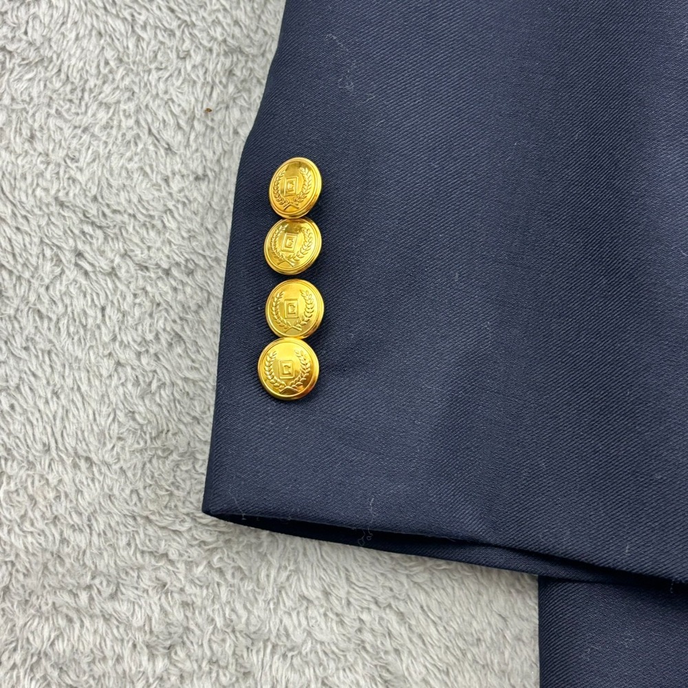 Chaps 100% Wool Gold Button Blazer Mens 42L Navy Blue Single Breast Preppy Yacht - Picture 3 of 16